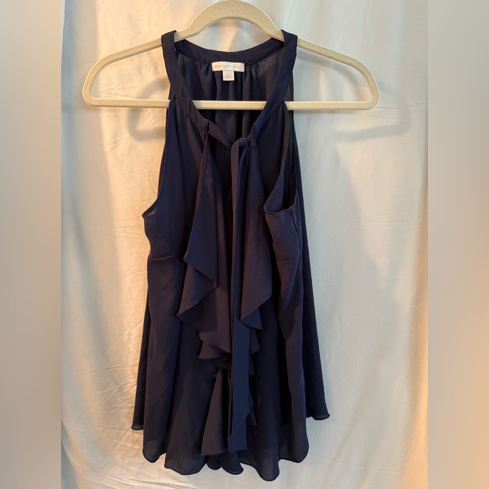 Flowing Navy Sleeveless Blouse
